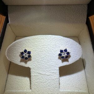 Angara Sapphire and Diamond Six Petal Stud Earrings